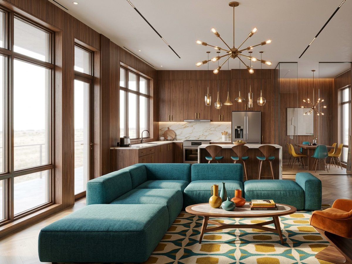 A room before and after a Mid-Century AI redesign (After)