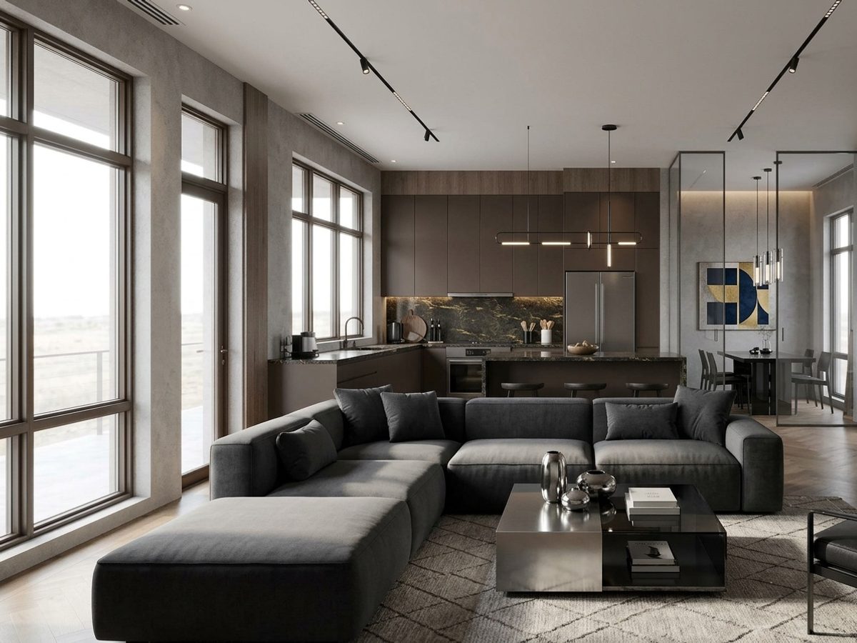 A room before and after a Modern AI redesign (After)